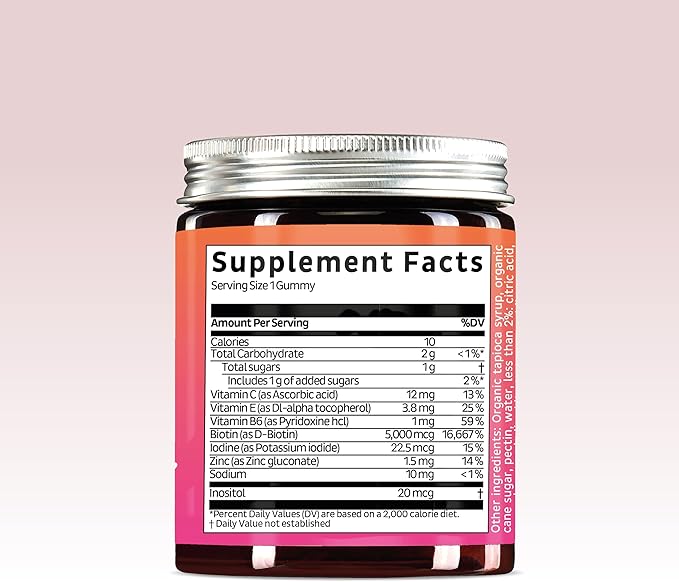 Biotin Gummies for Hair Skin &amp Nails. 5000 mcg High Potency Vegan Vitamins for Faster Hair Growth Stronger Nails &amp Healthy Skin. with Vitamins C &amp E 30 Gummies