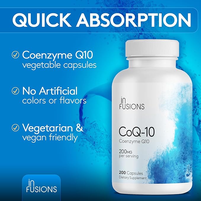 Infusions Pure CoQ10 200mg 200 Capsules (Coenzyme Q10) High Absorptions Vegan Gluten Free Non-GMO (2)