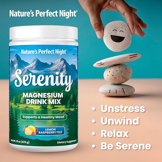 Nature's Perfect Night Melatonin 20mg Quick Dissolve Mixed Berry 180 Count with Serenity Magnesium Powder 15 oz Lemon Raspberry