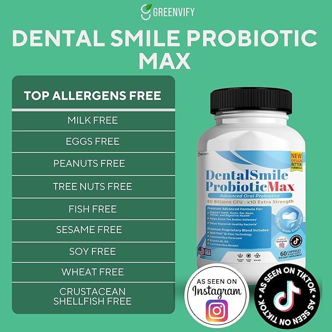 DentalSmile ProbioticMax Advanced Oral Probiotic Supplement 40 Billion CFU 60 Capsules Gluten Free (10)