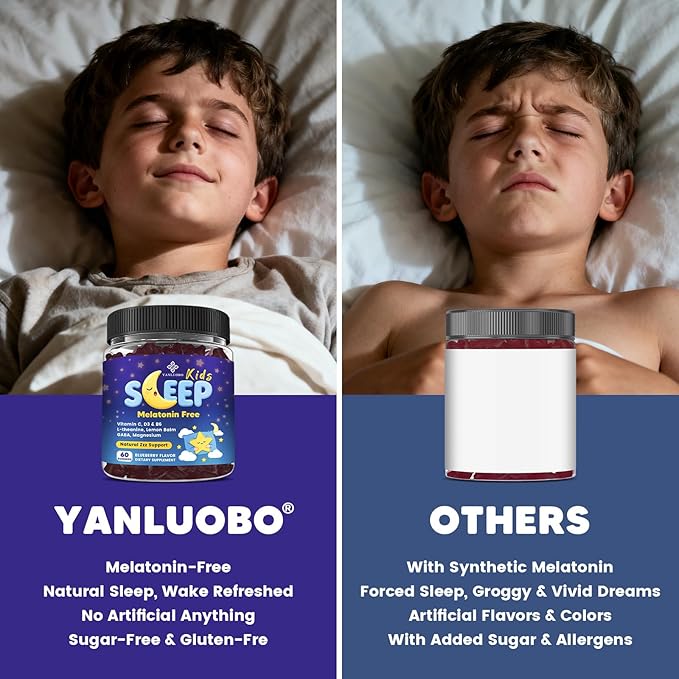 Kids Sleep Gummies Melatonin Free - with Magnesium Glycinate Lemon Balm L-Theanine &amp GABA - Calming Relaxation Support Natural Sleep Quiet Mind - Berry Flavor Non-Habit Forming 120 Count