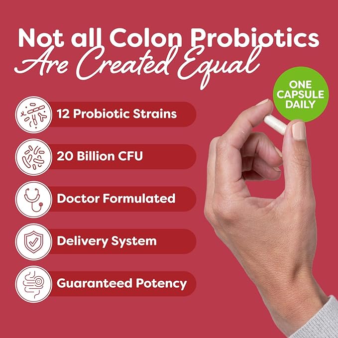 Probulin Colon Support Probiotic Supplement Daily Gut Digestive and Immune Health Probiotics Capsules for Men and Women 20 Billion CFU Vegan 60 Count Bottle