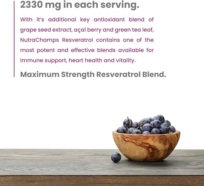 NutraChamps Resveratrol Supplement Extra Strength Formula for Healthy Aging Immune Support 60 Vegan Capsules with Trans-Resveratrol Green Tea Leaf Acai Berry &amp Grape Seed Extract