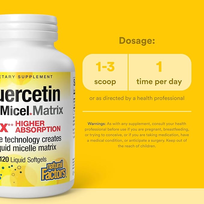 Natural Factors Quercetin LipoMicel Matrix - Supports Immune Health &amp Capillary Health - Antioxidant Support Supplement with Highly Absorbable Quercetin - 120 Softgels (120 Servings)