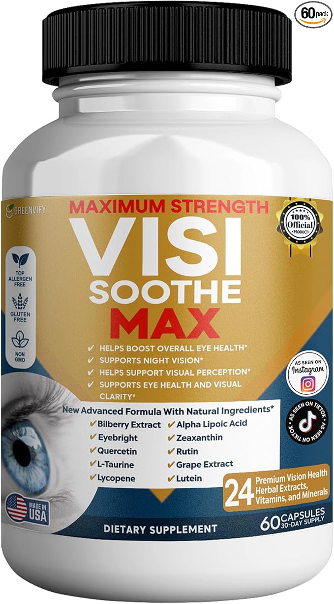 Vision Soothe Max Eye Health Supplement 60 Capsules 24 Herbal Extracts with Vitamins and Minerals Maximum Strength (1)