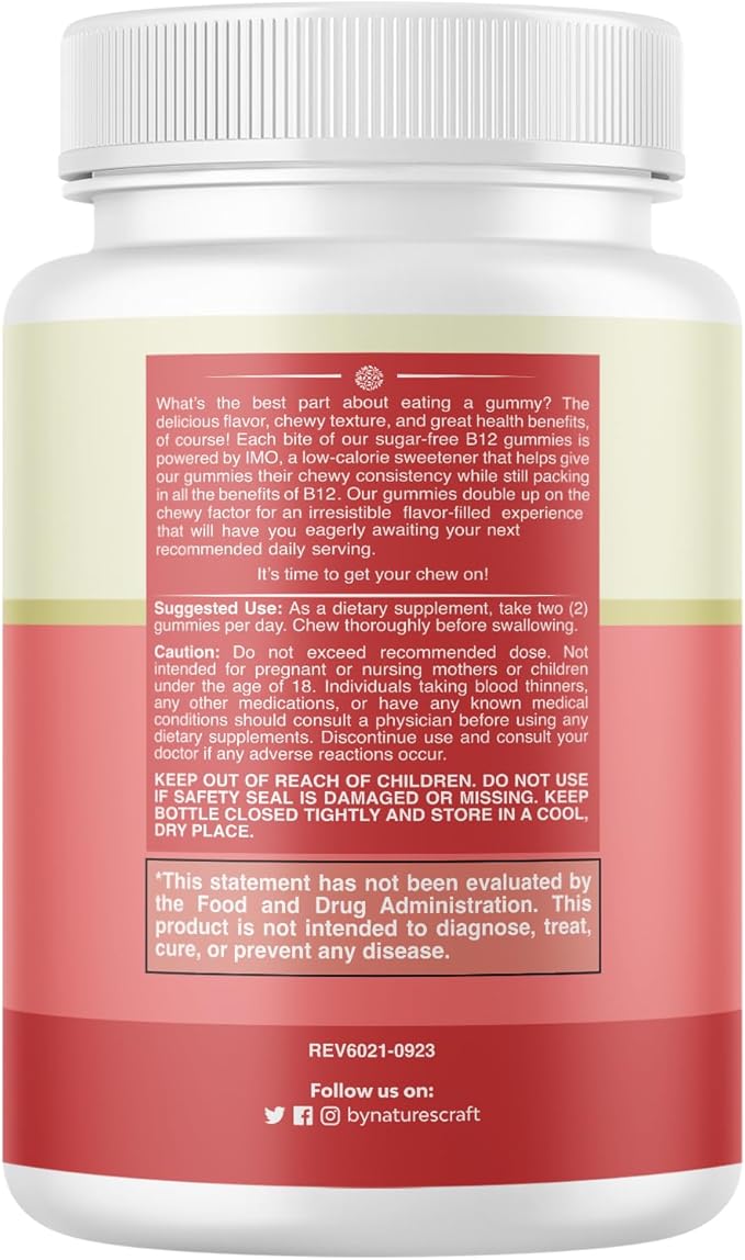 Vitamin B12 Gummies for Adults - Sugar Free Vitamin B12 1000 mcg Chewable Gums for Energy &amp Mood Support Immune &amp Nerves Health - Kosher Non-GMO &amp Gluten Free Supplement for Women &amp Me