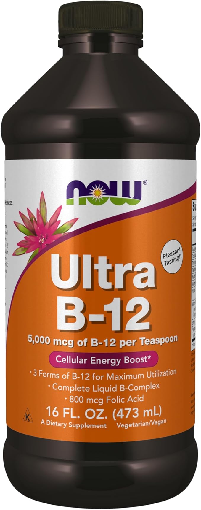 NOW Foods Supplements Ultra B-12 Liquid 800 mcg Folic Acid Cellular Energy Production* 16-Ounce