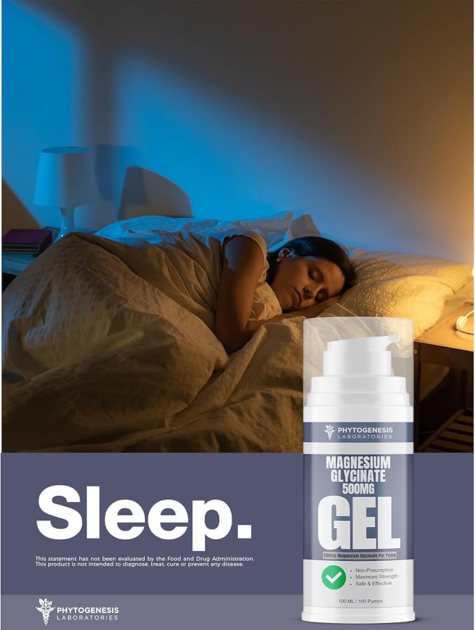Topical Magnesium Glycinate Gel – 500mg Per Pump – High Absorption Transdermal Formula – Soothes Muscles - Supports Relaxation &amp Sleep – 4oz