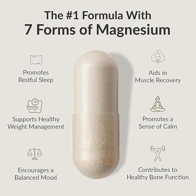BIOptimizers Magnesium Breakthrough Supplement with 500mg - 7 Forms of Magnesium: Glycinate Malate Citrate and More - Natural Support for Sleep and Cognitive Function -60 Capsules- Calming Vitamins