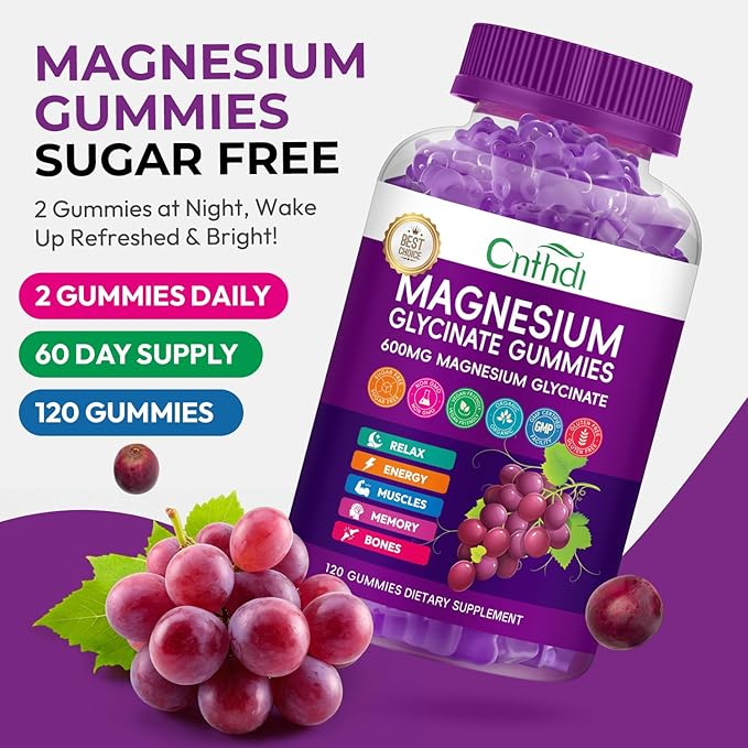 Magnesium Glycinate Gummies 600mg Sugar Free Chewable Magnesium Gummies with Black Currant for Men &amp Women Supports Evening Routine &amp Inner Balance No Melatonin Vegan 60 Days Supply