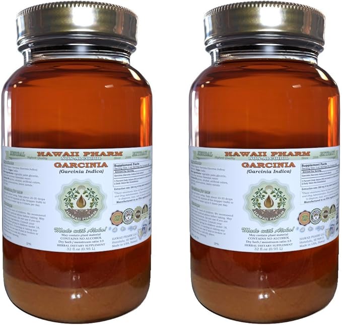 Garcinia Alcohol-Free Liquid Extract Garcinia (Garcinia Indica) Dried Fruit Glycerite Hawaii Pharm Natural Herbal Supplement 2x32 oz Unfiltered