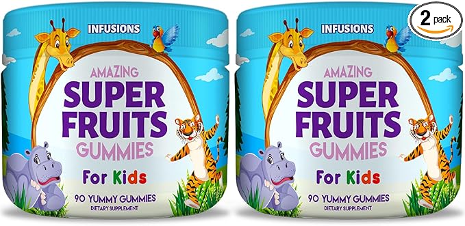 Infusions Super Fruit Gummies 180 Count w/Vitamin ACE + Zinc – Organic Silica Antioxidant Blend – Vegan Friendly - Gluten Free - Non-GMO - 2 Pack