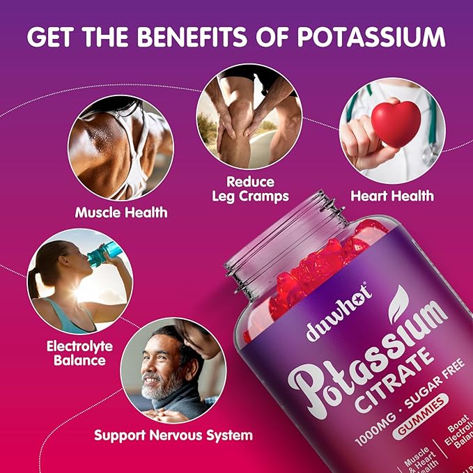 Potassium Citrate 1000mg Gummies Potassium Supplement for Adults Women &amp Men Support Leg Cramps &amp Muscle Health 120 Chewables