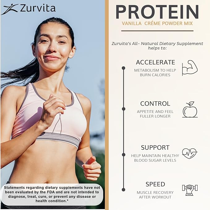 Zurvita - Vanilla Crème Protein Powder- Protein Probiotics No Artificial Sweeteners 24+ Vitamins &amp Minerals 140 Cal/Scoop - 26oz (20 Servings)