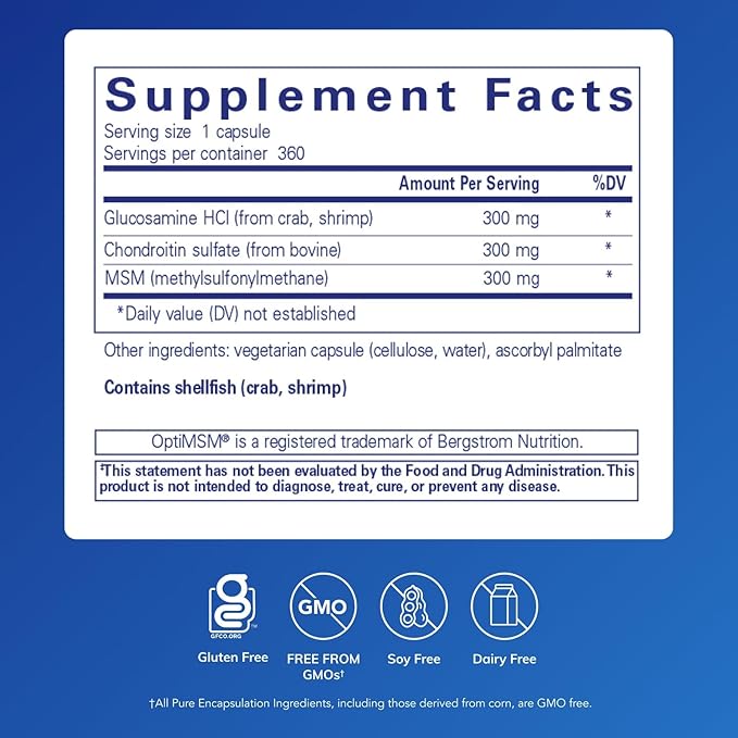 Pure Encapsulations Glucosamine Chondroitin with MSM - Supports Joint Health &amp Normal Cartilage Formation* - Maintains Enzyme Activity - Gluten-Free &amp Non-GMO - 360 Capsules