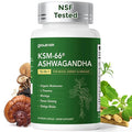GlowEver KSM-66 Ashwagandha Supplements with L-Theanine Moringa Organic Mushrooms Complex Ginseng Ginkgo Biloba - Mood &amp Energy Support Cortisol Manager Immune Support 60 Vegan Capsules
