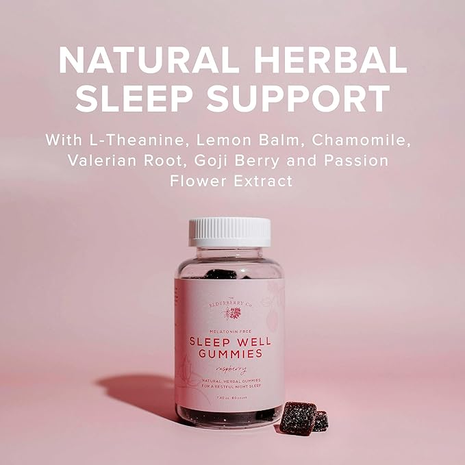 The Elderberry Co. Sleep Well Melatonin-Free Gummies for Deep Restorative Sleep L-Theanine Passionflower Lemon Balm