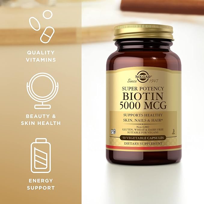 Solgar Biotin 5000 mcg - 50 Vegetable Capsules Pack of 2 - Supports Healthy Skin Nails &amp Hair - Non-GMO Vegan Gluten Free Dairy Free Kosher - 100 Total Servings