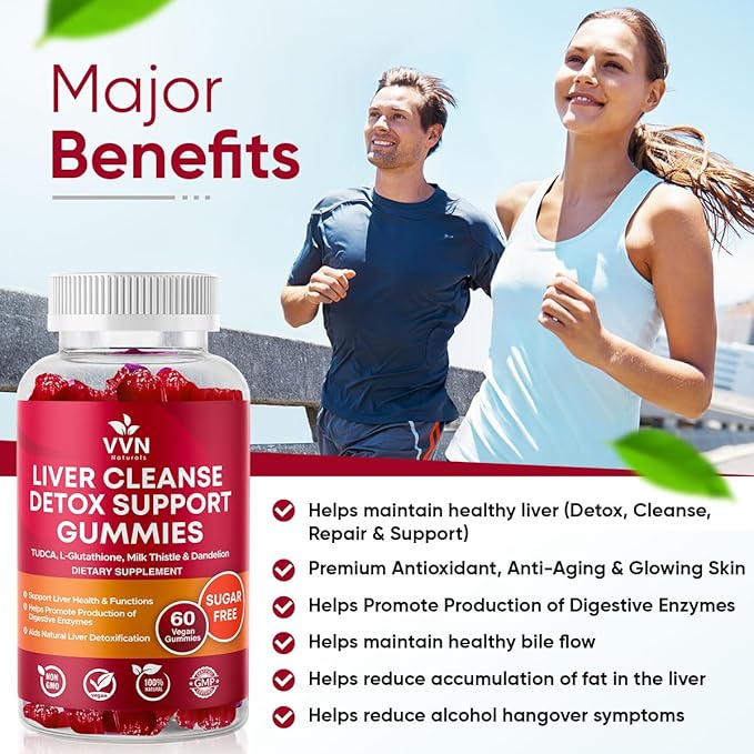 VVNaturals Sugar-Free 26-in-1 Liver Cleanse Detox &amp Repair Fatty Liver Formula Gummies 3000mg Blend of Glutathione Silymarin Milk Thistle Choline TUDCA | Liver Detox Gummies - 60 Vegan Ct