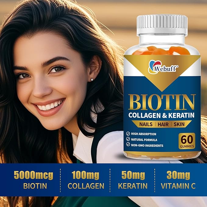 Biotin Gummies for Hair Growth Skin &amp Nails (60 Count) Strength Biotin Vitamins for Women &amp Men Gluten-Free Vegan Strawberry Flavor 60 Gummies (60 Count (Pack of 2))