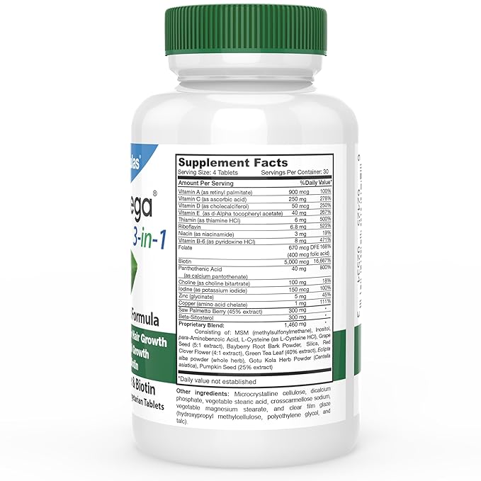 DrFormulas HairOmega 3-in-1 Hair Growth Vitamins with DHT Blocker Biotin for Women &amp Men | Hair Skin and Nails Supplement for Hair Loss 120 Pills