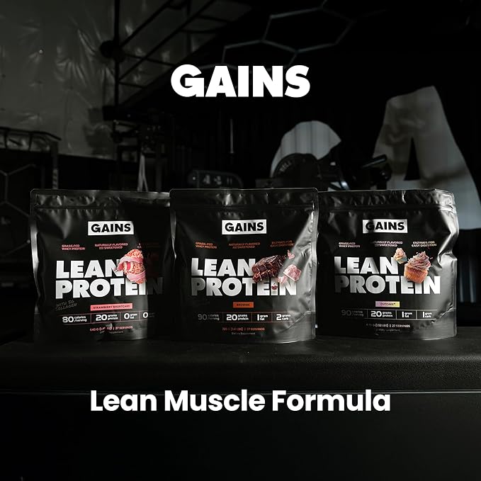 Gains in Bulk Lean Protein Powder with Collagen Peptides Gluten Free Grass Fed Whey 20 G Protein &amp 5 G Collagen Plant Enzymes to Support Digestion Natural Ingredients Brownie Flavor 27 Servi