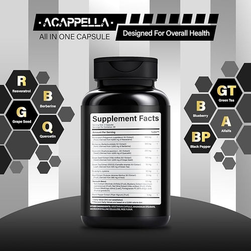 ACAPPELLA Resveratrol Berberine Grape Seed Quercetin Capsule - Polyphenols Supplement with Green Tea Extract N-Acetyl-L-Cysteine Digestive Gut Health Supplement (1)