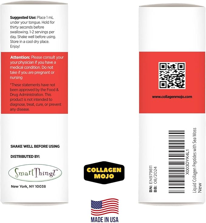 Colageno Hidrolizado para Mujeres y Hombres con Musgo Marino Raíz de Bardana y Bladderwrack. para el Cabello Piel Uñas y Articulaciones. Control de Peso y Refuerzo de inmunidad. 2 oz.
