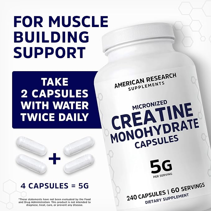 Creatine Monohydrate Capsules 5G | 60 Servings | Vegan | 4 Caps per Serving | Micronized Creatine Pills 5000mg | 240 Capsules | Creatine Pills For Men &amp Women | 2 Months Supply | Made Without Fill