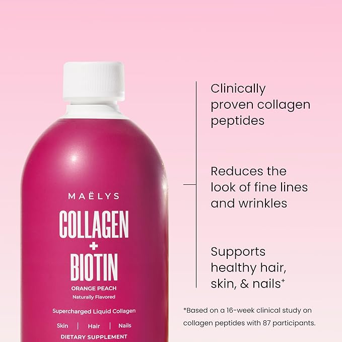 MAËLYS Super Charged Liquid Collagen for Women - Collagen Peptides Supplement with Biotin for Hair Skin and Nails - Orange Peach (Pack of 2)