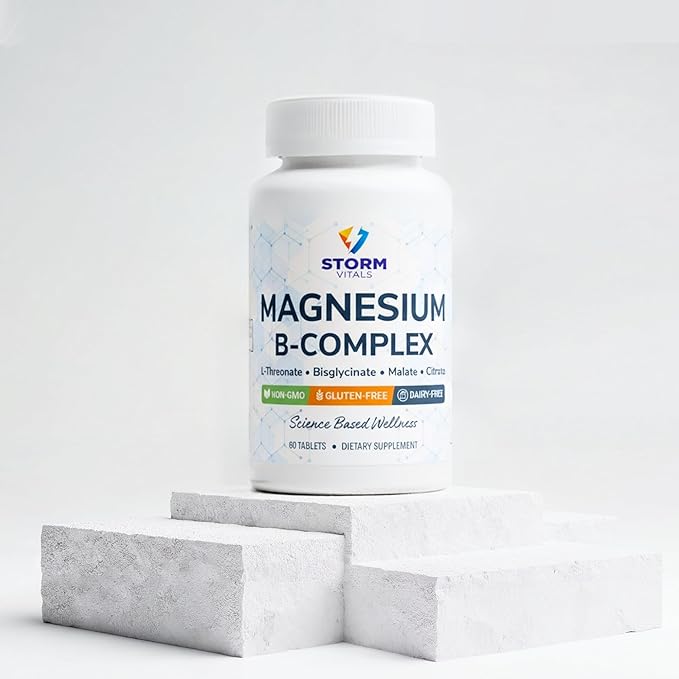 Magnesium + B-Complex – L-Threonate Malate Citrate Bisglycinate – B1 B2 B3 B5 B6 Biotin Folate B12 – with Choline &amp Zinc – 60 Time Release Tablets