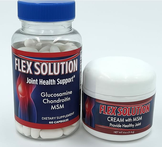 Flex Solution Venom Dietary Supplement - Glucosamine Turmeric Blend Improves Joint Health Mobility and Comfort Supplement - Extra Strength Pills - Natural Health Complex – 60 Capsules &amp 4oz Crea