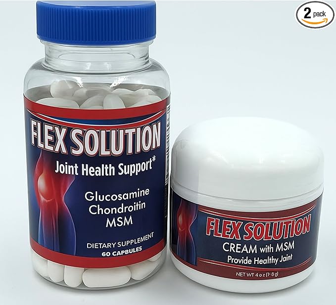 Flex Solution Venom Dietary Supplement - Glucosamine Turmeric Blend Improves Joint Health Mobility and Comfort Supplement - Extra Strength Pills - Natural Health Complex – 60 Capsules &amp 4oz Crea