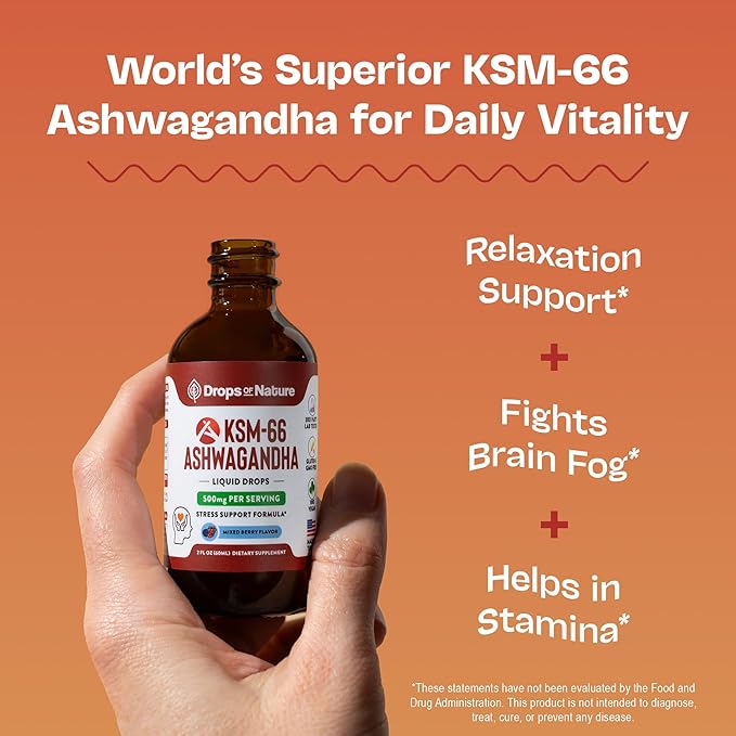 Drops Of Nature KSM-66 Ashwagandha Liquid Drops (Mixed Berry 60ml) &amp Magnesium Glycinate &amp Ashwagandha Drops (Mixed Berry 60mL) – Vegan Fast-Absorbing – Daily Support for Clarity Calm &amp
