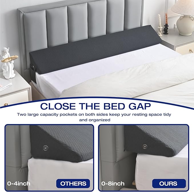 King Size Bed Wedge Pillow for Bed Gap Filler/Headboard Gap White Long Triangle Edge Corner Pillows with PocketsDense FoamPrevents King Pillow/Small Stuff Drops Home Decor Beds Accessories