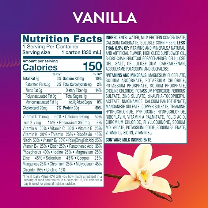 Vanilla Nutrition Shake | 30g Protein 1g Sugar | Nutrition Support for Muscle Health During Weight Loss | 12 Pack