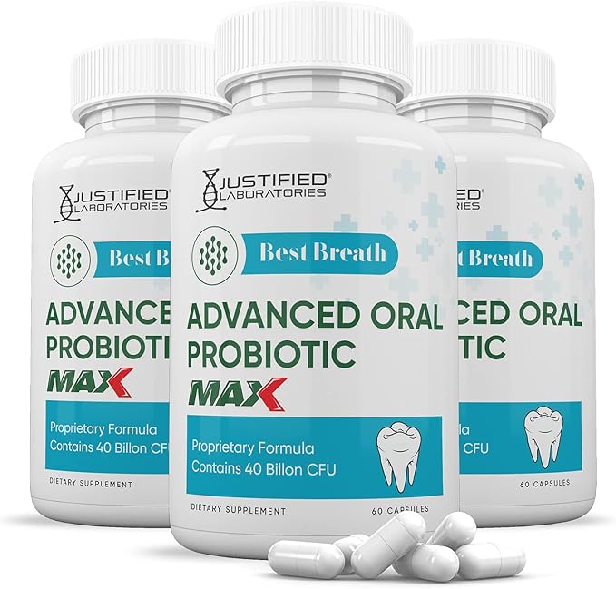 Justified Laboratories (3 Pack) Best Breath Max 40 Billion CFU Probiotic Oral Support 180 Capsules