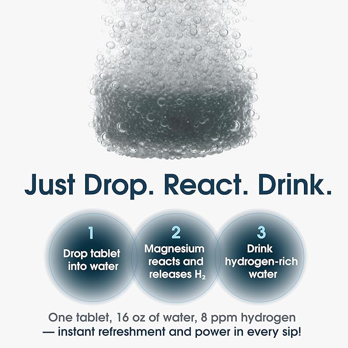 Molecular Hydrogen Water Tablets (8 ppm) | Magnesium Malic &amp L-Tartaric Acid | Hydration &amp Antioxidant Supplement | Energy Support (90 Count (Pack of 1))
