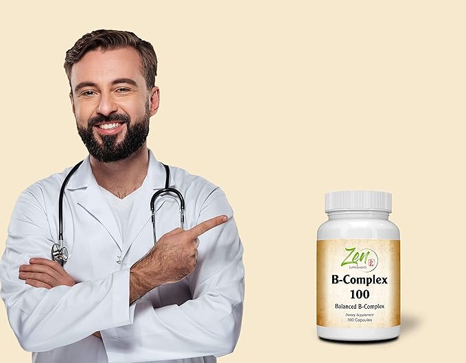 Complete B-Complex Vitamin Supplement - Full-Spectrum B Vitamin Supplement with Folic Acid Biotin Inositol - for Immune &amp Cardio Health Energy Metabolism - 100 Capsules