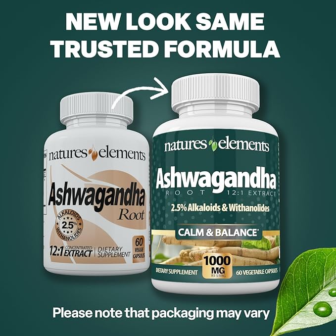 Ashwagandha Root – 12:1 Extract – 1000mg Per Serving – 3 Pack - 2.5% Withanolides &amp Alkaloids – 180 Veggie Caps – Stress &amp Energy Support – Non-GMO