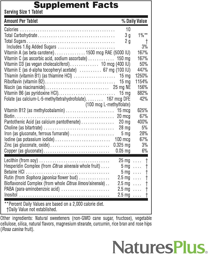 NaturesPlus Adult’s Chewable Pineapple Flavor - 180 Tablets Pack of 2 - Multi-Vitamin &amp Mineral Supplement - Vegan Gluten Free - 360 Total Servings
