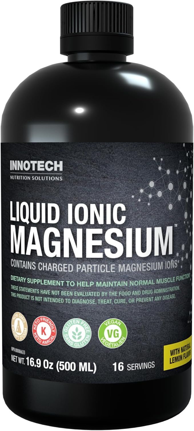 Innotech Nutrition Liquid Ionic Magnesium Sleep &amp Relaxation Support High Absorption Formula with Vitamin C Lemon Flavor 500 mL