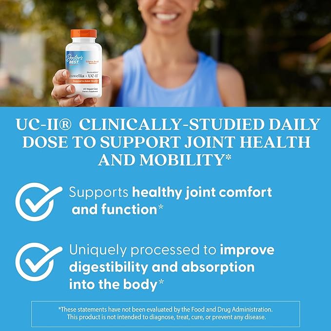 Doctors Best BioAvailable Boswellia + UC-II Supports Joint Health Non-GMO Gluten Free Soy Free 60 Veggie Caps
