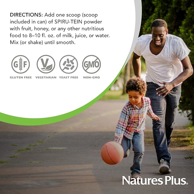 NaturesPlus SPIRU-TEIN Simply Natural Original Vanilla - 0.81 lb - Unsweetened Plant-Based Protein Shake - Non-GMO Vegetarian Gluten Free - 16 Total Servings