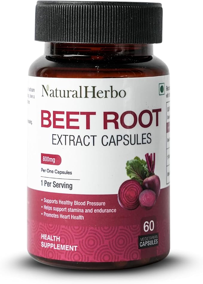 Beetroot Capsules 800mg Tablets | Heart Health Blood Pressure Support Supplement for Natural Energy &amp Antioxidant Boost Extract Supplement | Ayurveda Suggested (60 Vegan Capsules)