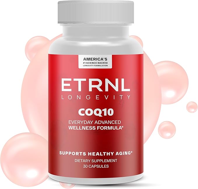ETRNL Longevity CoQ10 200mg Ubiquinone - 30 Capsules - Coenzyme Q10 Supplement for Cellular Energy Heart Health &amp Antioxidant Support - Supports Mitochondrial Function - Vegan Non-GMO Gluten-Free
