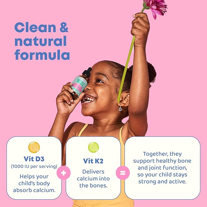 JoySpring Vitamin D3 Kids Drops with K2 – Liquid Supplement for Calcium Absorption &amp Joint Health – 360 Servings (2 fl oz) – Vitamin D Kids Ages 3-18 (Pack of 2)