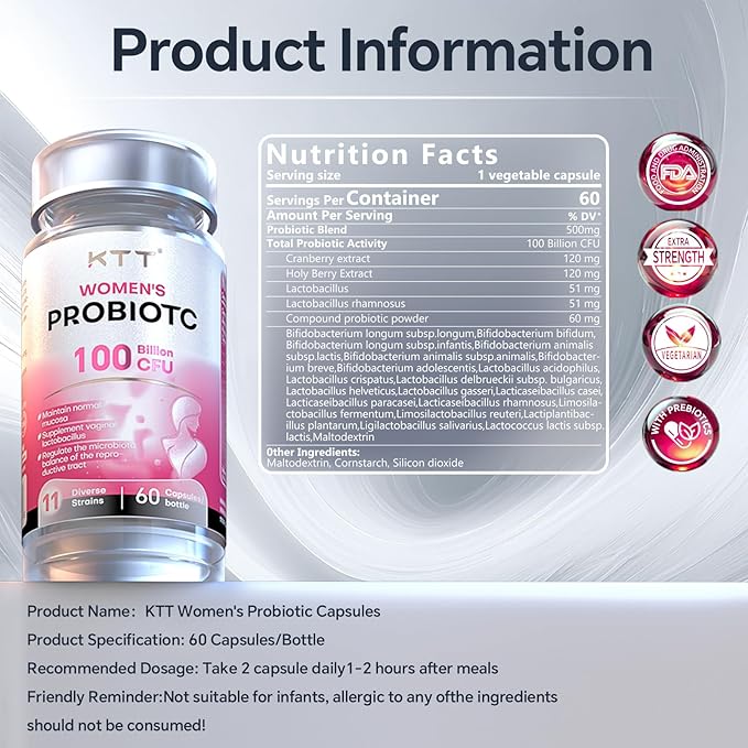 KTT Probiotics Made in the USA PH Balance for Women 100 Billion CFUs Womens Probiotic for Urinary Odor Control Flor Ph Balance &amp Hormone 60 Caps
