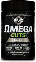 PMD Sports Omega Cuts Elite Fat Loss-Muscle Defining Formula - Omega Fatty Acids MCT's and CLA for Muscle Definition and Maintenance - Keto Friendly for Women and Men - Stimulant Free (90 Softgels)