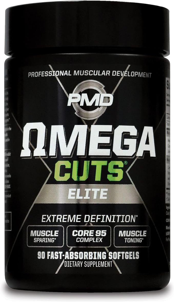 PMD Sports Omega Cuts Elite Fat Loss-Muscle Defining Formula - Omega Fatty Acids MCT's and CLA for Muscle Definition and Maintenance - Keto Friendly for Women and Men - Stimulant Free (90 Softgels)